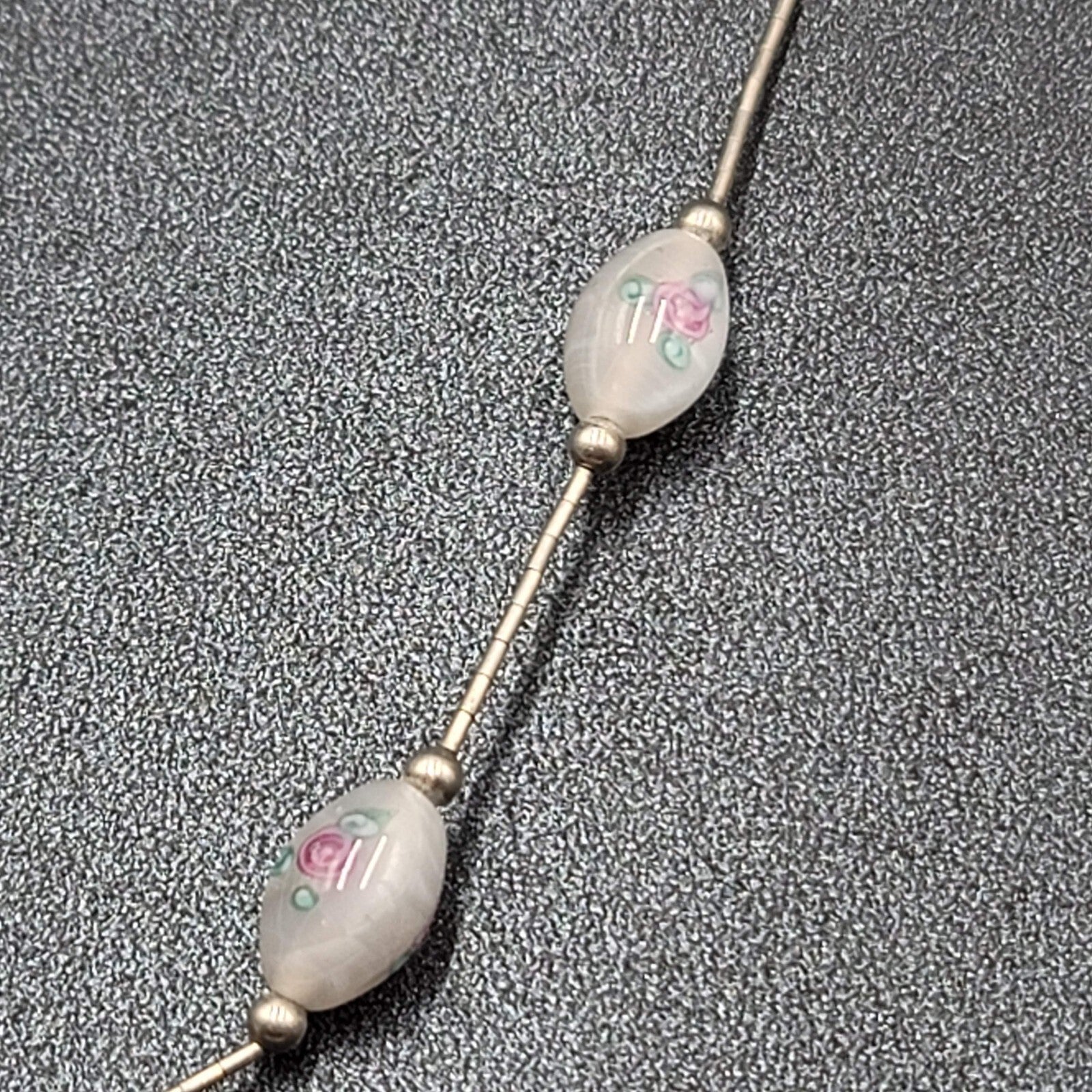 Art Glass Lampwork Rose Bead Necklace Sterling Silver 925 16”-17.5"