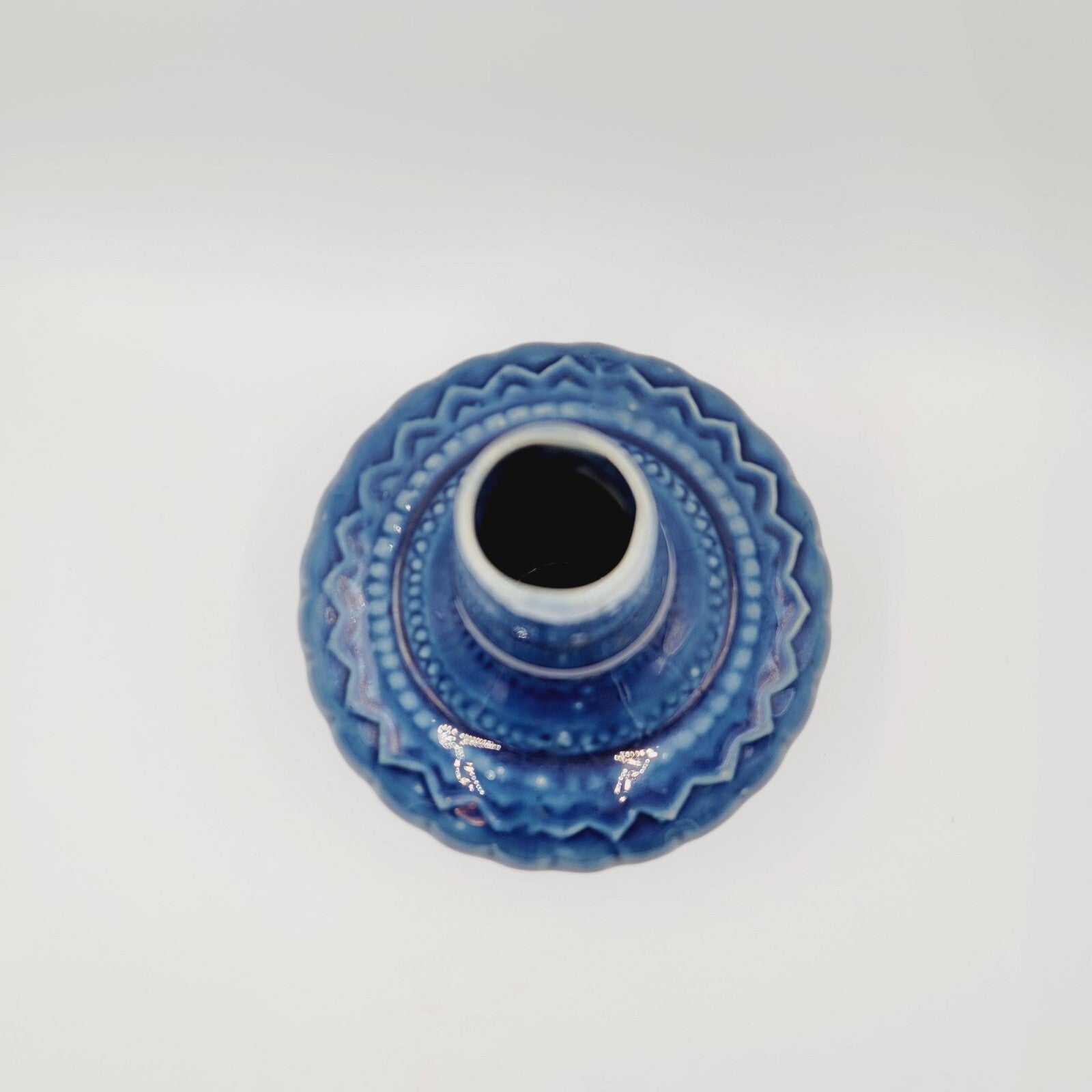 Art Pottery Vase Blue Glazed Geanie Bottle Decorative 8"
