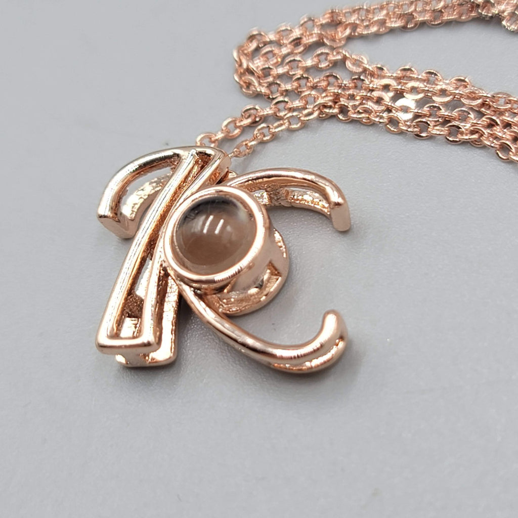 I LOVE YOU 100 Languages Light Projection Necklace Rose Gold tone Initial K
