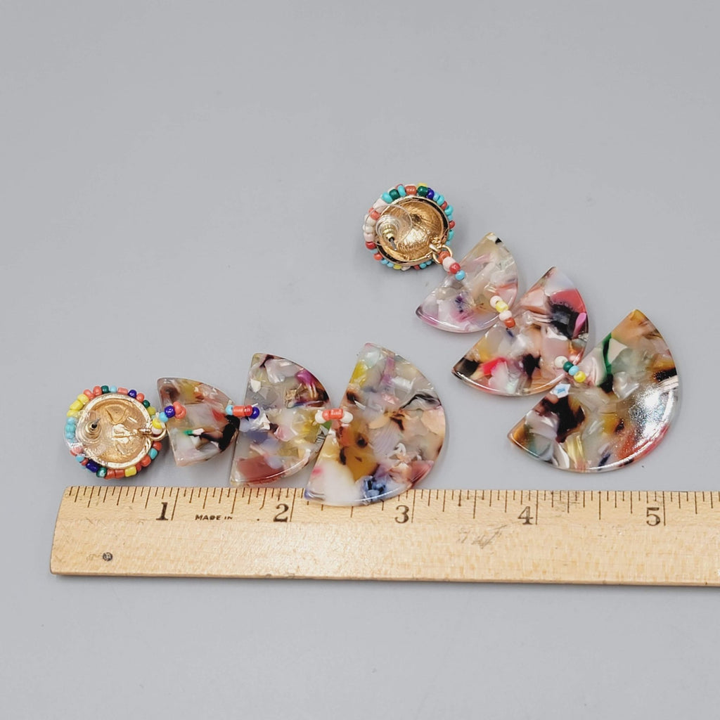Statement Beaded Dangle Pierced Earrings Acrylic Resin Confetti Boho 3"