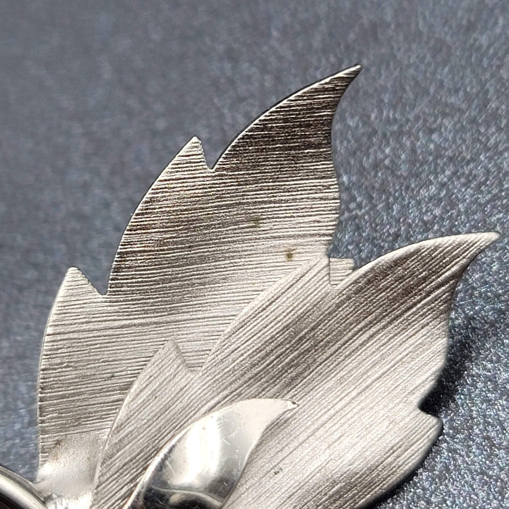 Vintage Clip on Earrings Brushed Silver tone Leaves Climber 1.5"