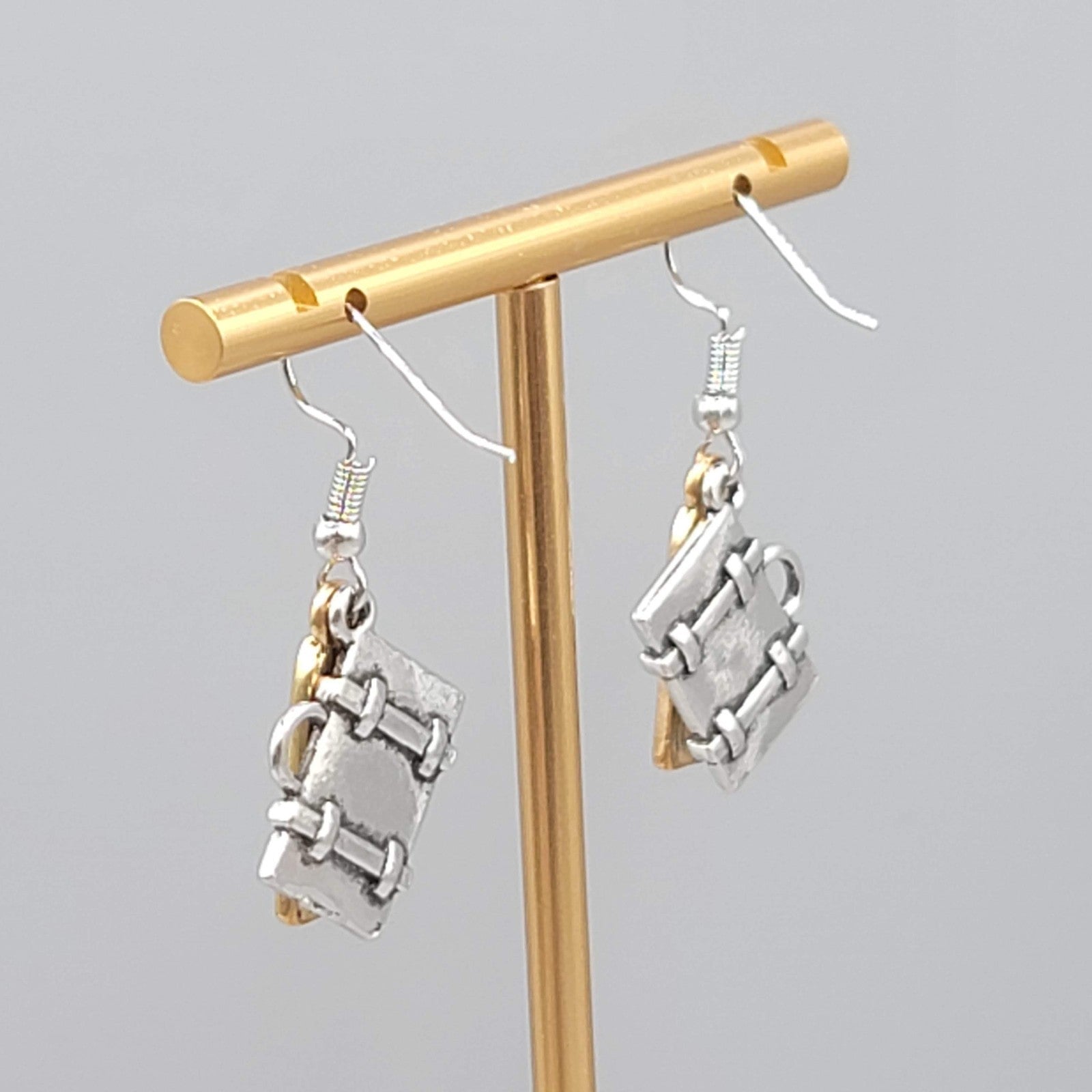 Travel Theme Pierced Earrings Suitcase JOURNEY WANDERLUST Two Toned Dangle 1"