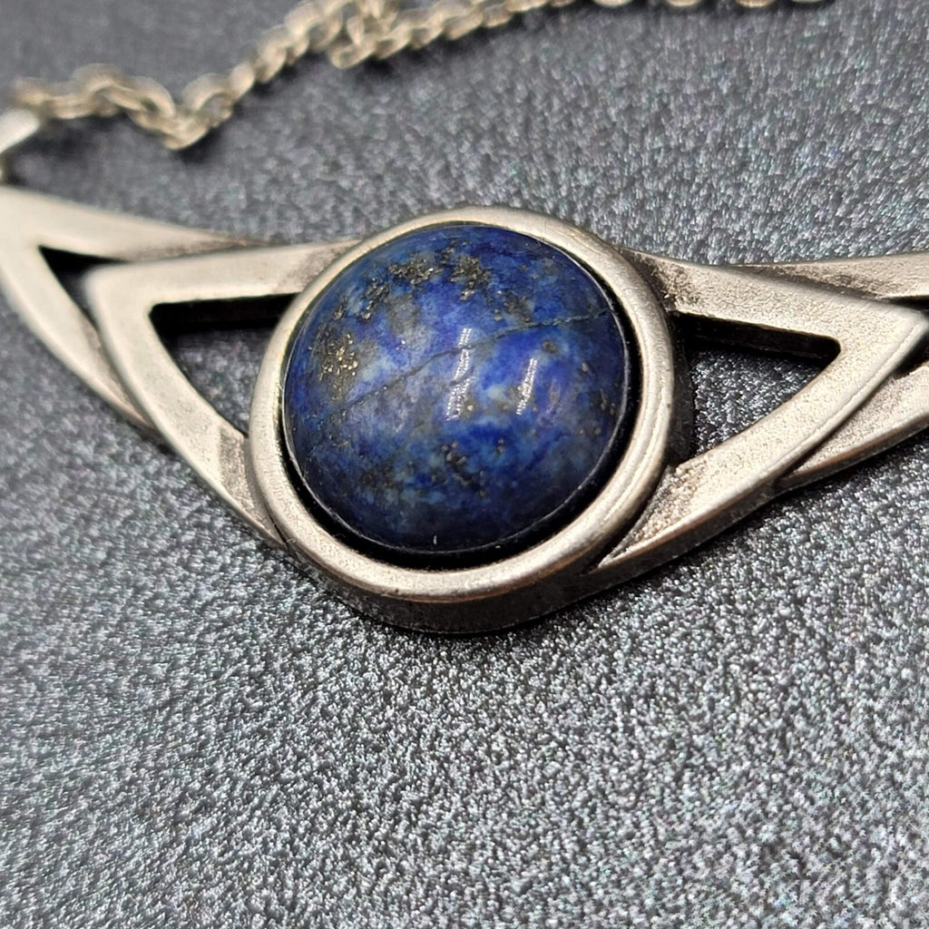 American Eagle AEO Necklace Blue Stone Pendant Chain Silver tone 17"-18.5"