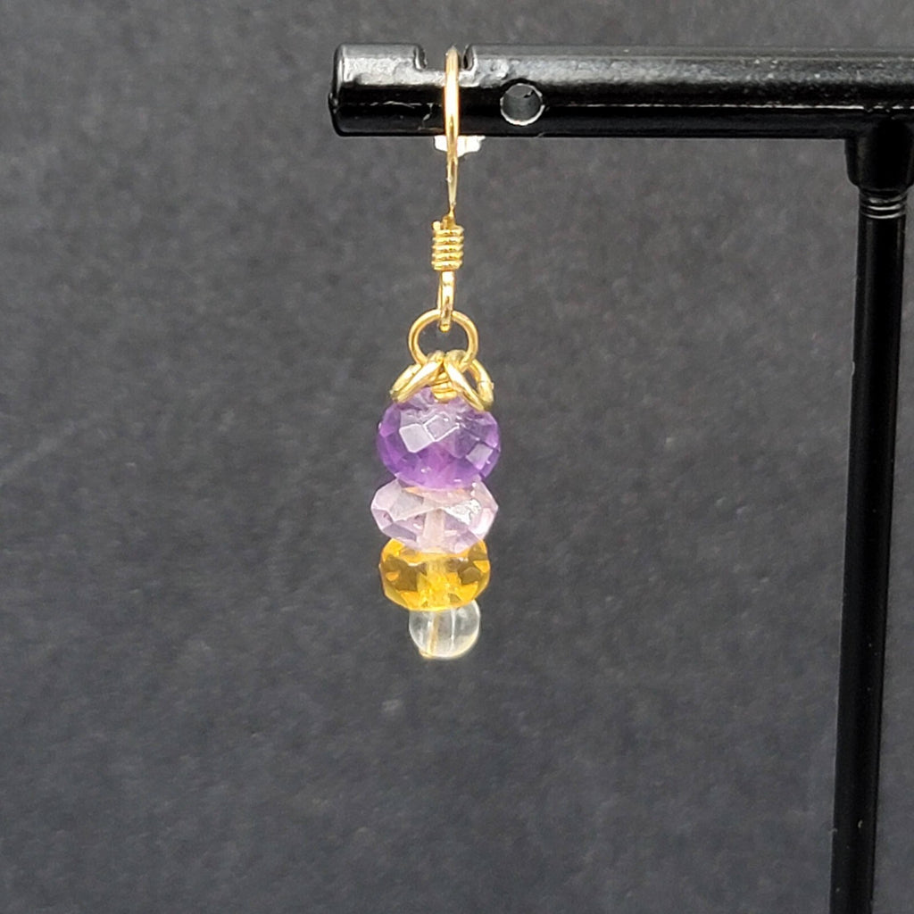 Pierced Earrings Gold tone Amethyst Faceted Bead Dangle 7/8"