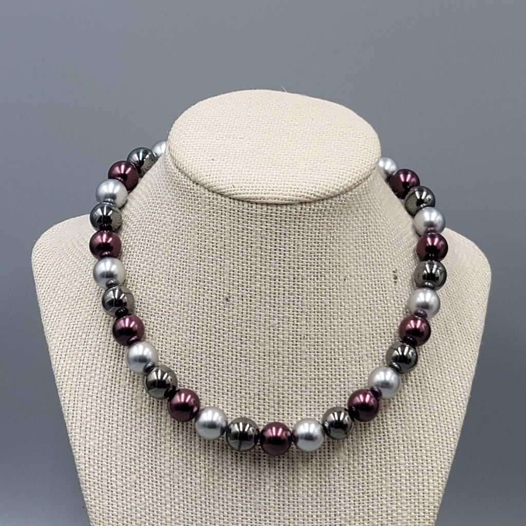 Large Bead Necklace Purple Gray Black Rhinestone Magnet Closure 16"