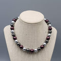 Large Bead Necklace Purple Gray Black Rhinestone Magnet Closure 16"