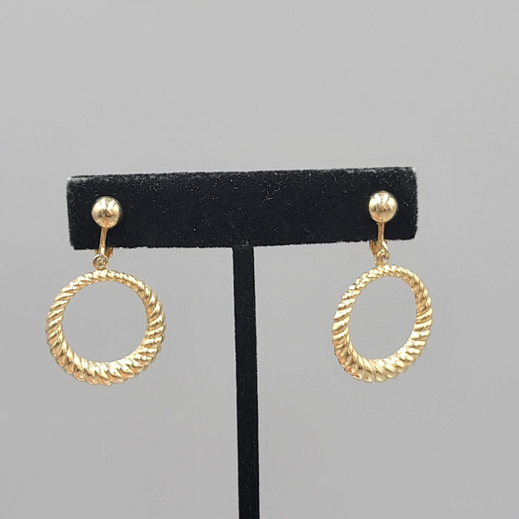 Vintage Gold toen Dangle Clip on Earrings Twist Open Circle Lightweight 1"