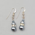 Faux Blue Pearl Bead Pierced Earrings Rhinestone Spacer Dangle 7/8"