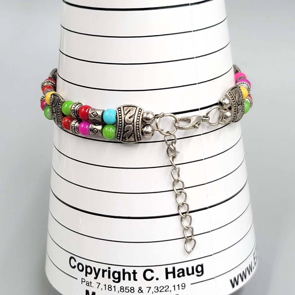 Bright Multicolor Bead Bracelet Silver tone Adjustable 7" - 8"