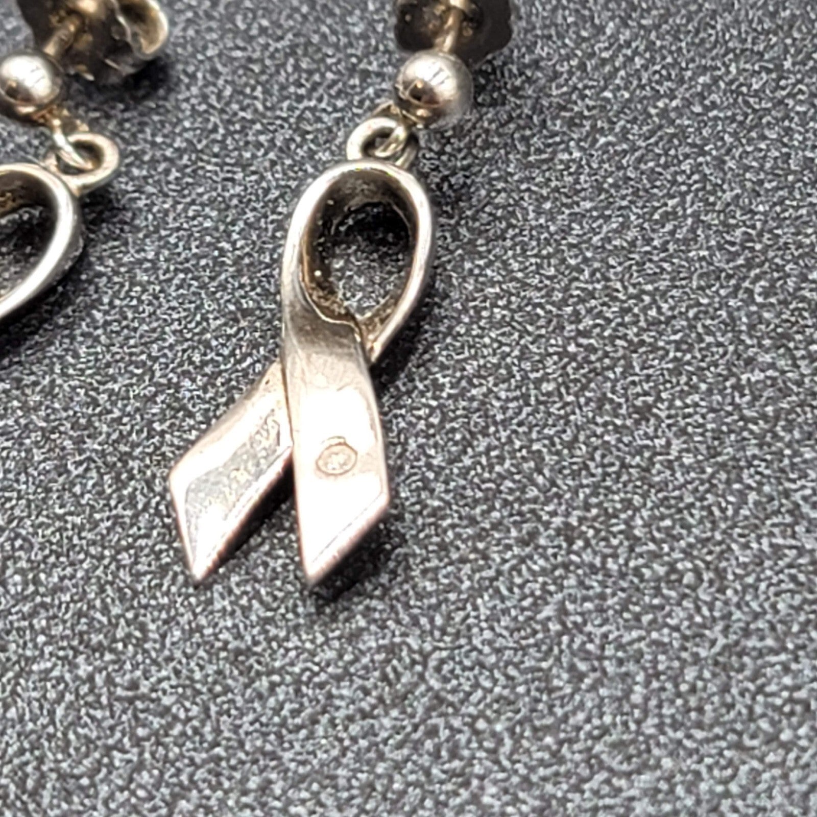 Sterling Silver Pierced Earrings 925 Charity Awareness Ribbon Dangle 3/4"