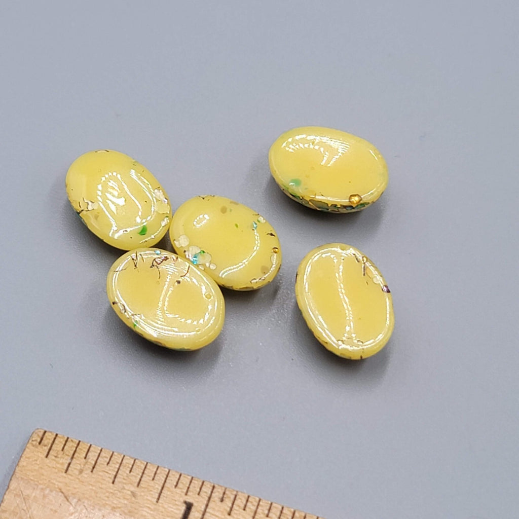 Vintage Glass Domed Cabochons Loose Lot of 5 Yellow Confetti