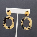 Pierced Earrings Brown Tan Speckle Dangle Hoops Statement 2"