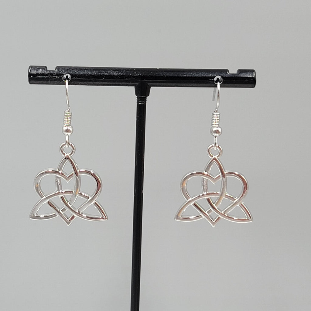 Celtic Heart Knot Pierced Earrings Silver tone Dangle 7/8"