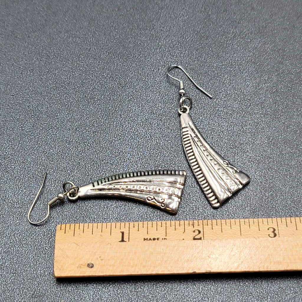 Pierced Earrings Silver tone Abstract Statement Dangle 1.75"