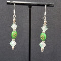 Beaded Pierced Earrings Dangle Silver tone Hook Green Bead Shamrock