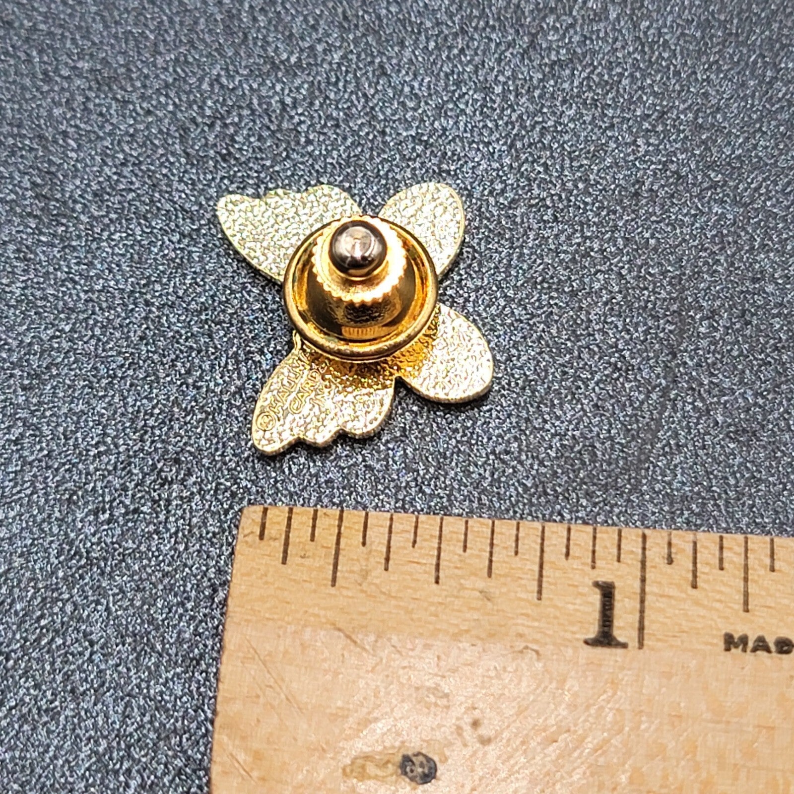Vintage Enamel Guilloche Pink Butterfly Lapel Pin Gold tone Lapel Hat Pin 3/4"