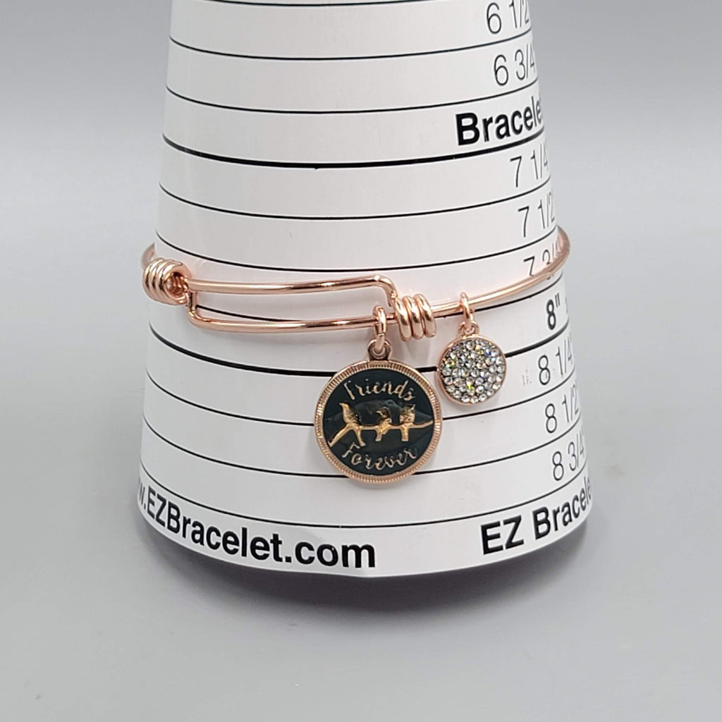 LA Rose Gold Tone Friends Forever Charm Bracelet Bangle  7.75"