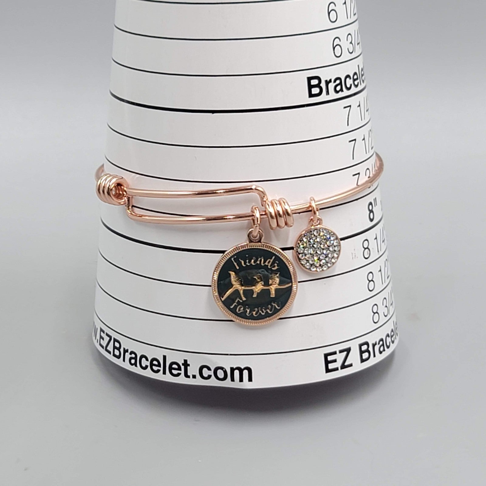 LA Rose Gold Tone Friends Forever Charm Bracelet Bangle  7.75"