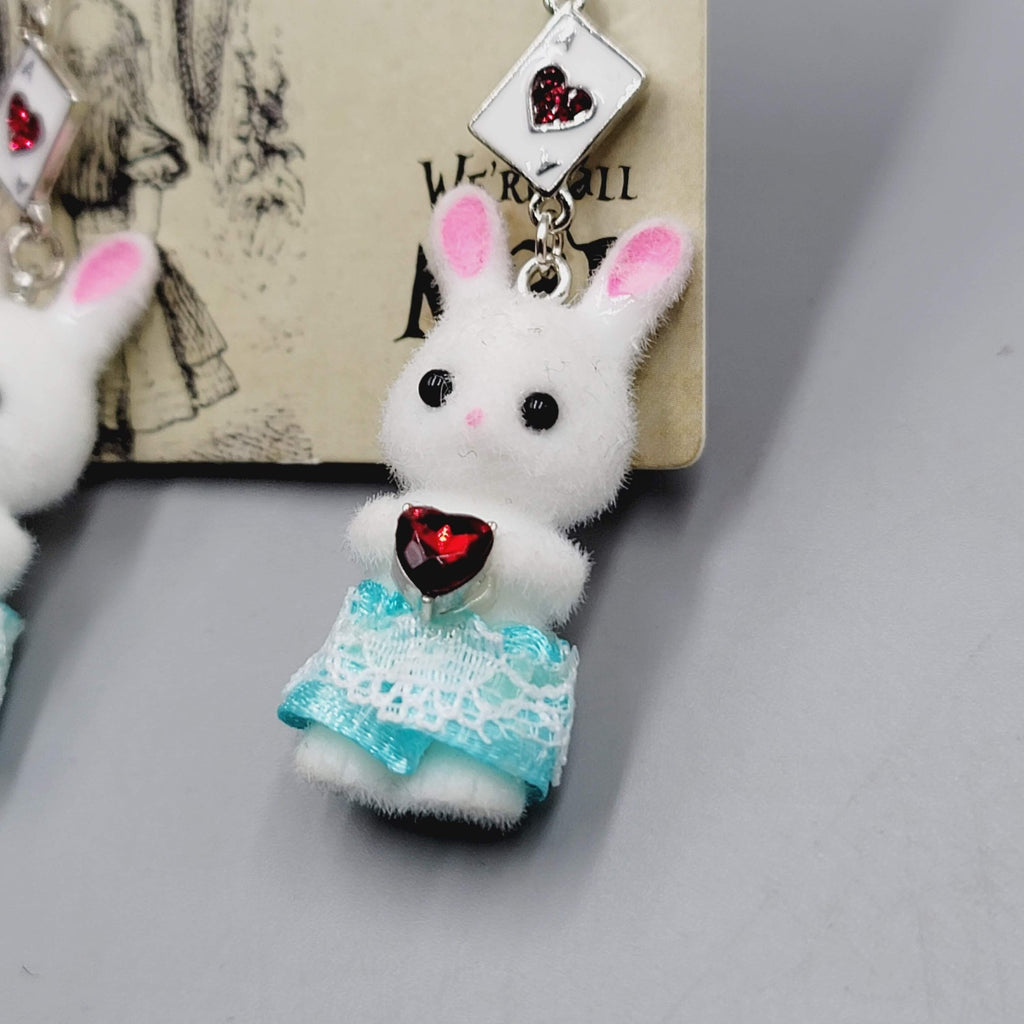 Thorn & Fable Pierced Earrings Alice in Wonderland Bunny Dangle NWT 2"