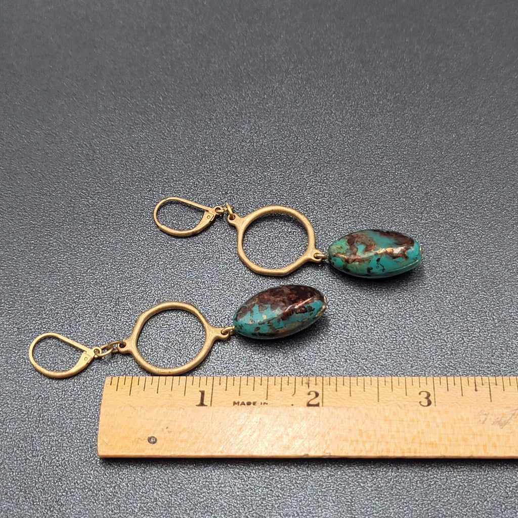 Pierced Earrings Gold tone Acrylic Faux Stone Bead Dangle 2"