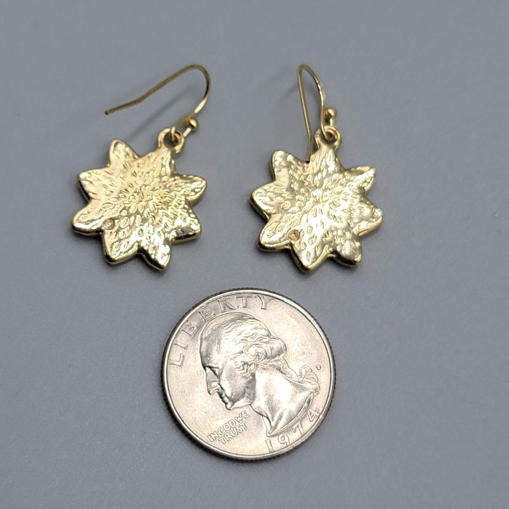 Poinsettia Pierced Earrings Christmas Red Glitter Enamel Rhinestone Dangle 7/8"
