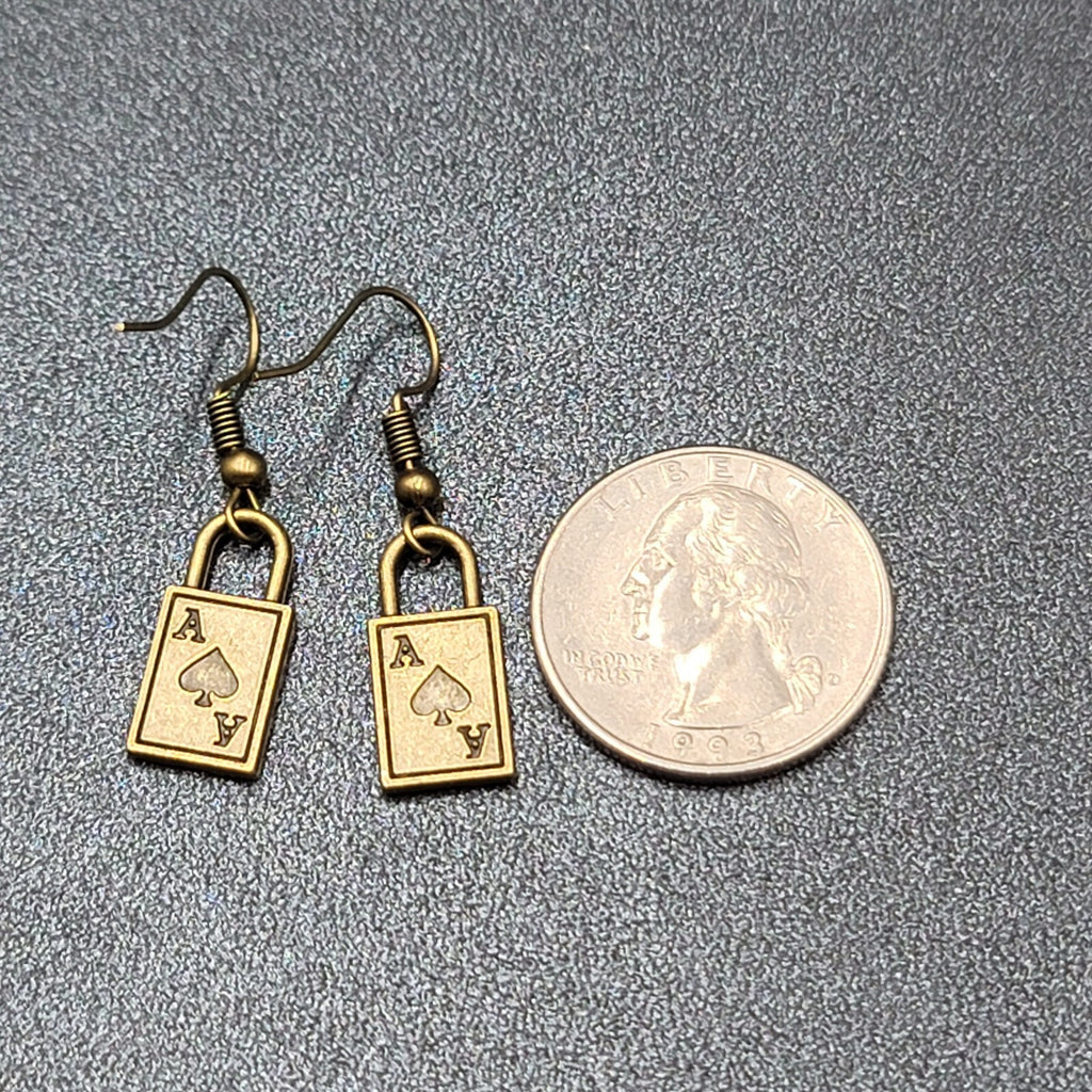 Ace of Spades Pierced Earrings Bronze tone Dangle 3/4"