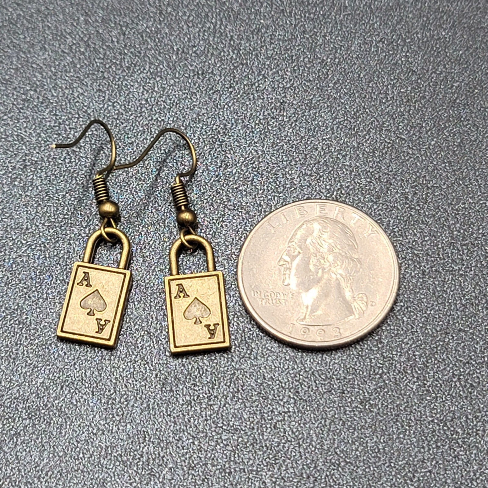 Ace of Spades Pierced Earrings Bronze tone Dangle 3/4"