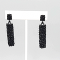 Pierced Earrings Black Enamel Rhinestone Dangle 2"