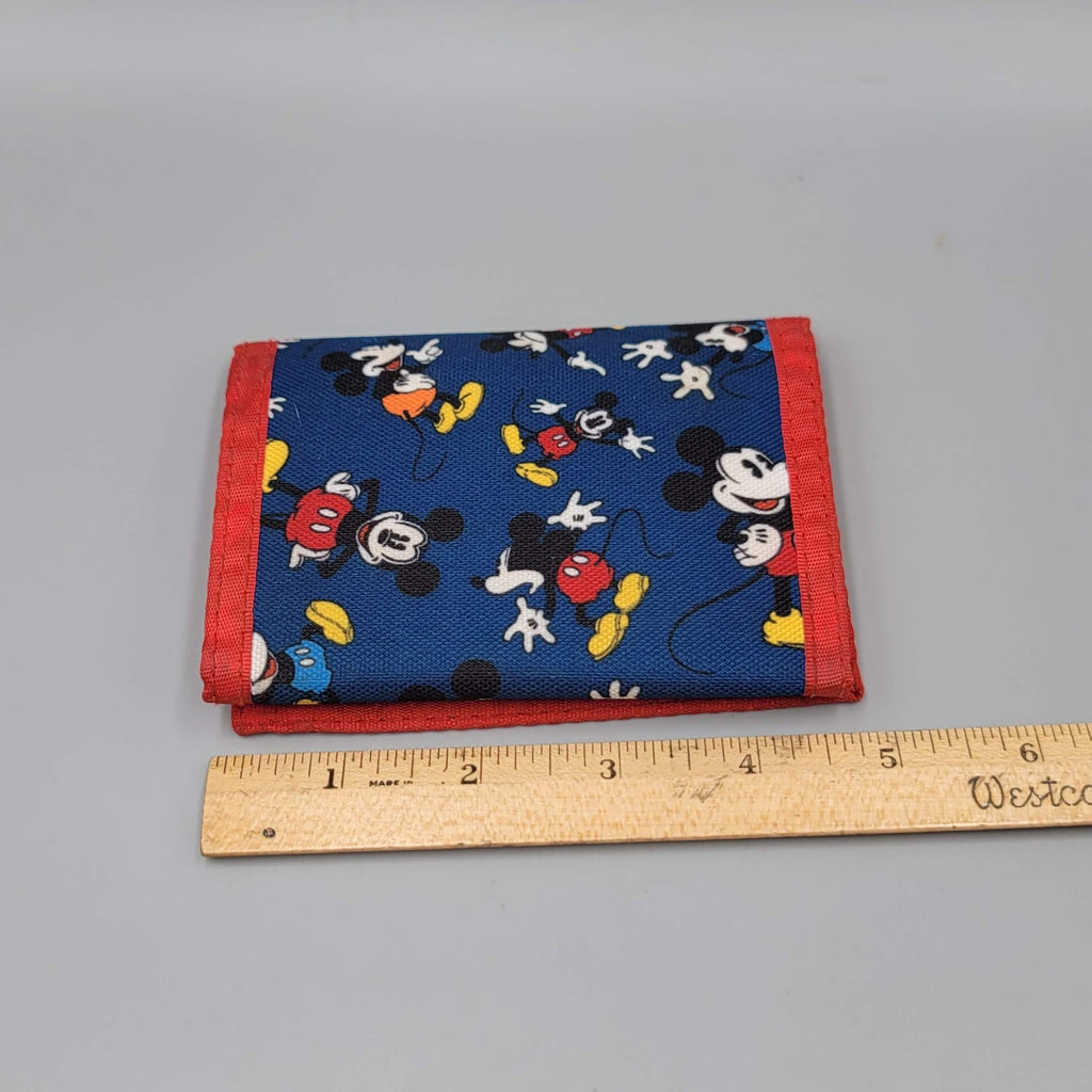 Vintage Disney Souvenir Mickey Mouse Trifold Hook & Loop Wallet Blue Red