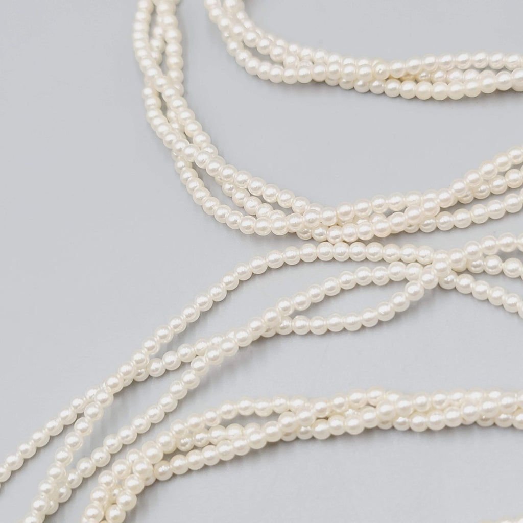 Vintage Multi-Strand Simulated Pearl Necklace 56" Beaded Clasp Elegant Jewelry
