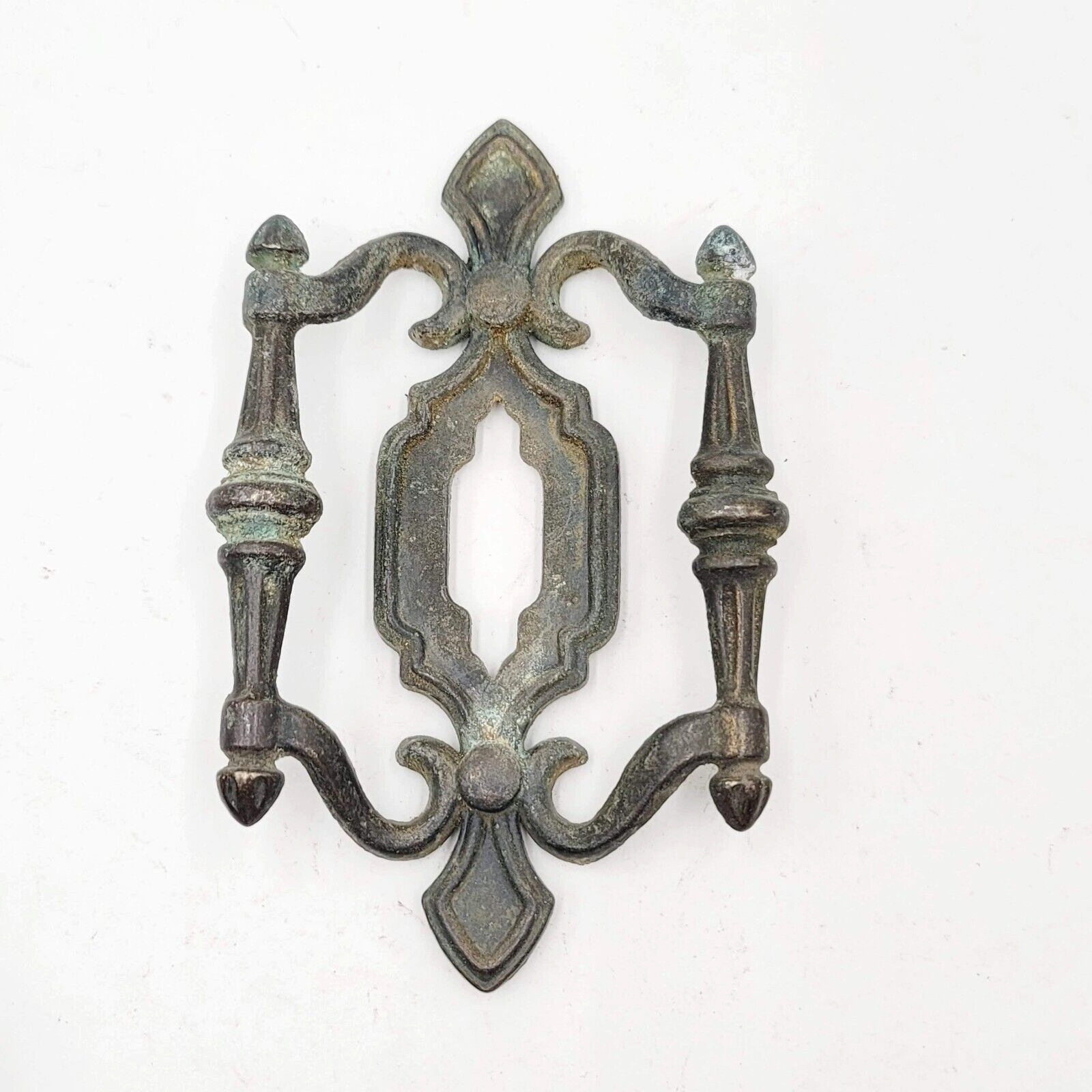 Vintage Gray Pot Metal Double Drawer Cabinet Pull 5 7/8" x 3 1/2"