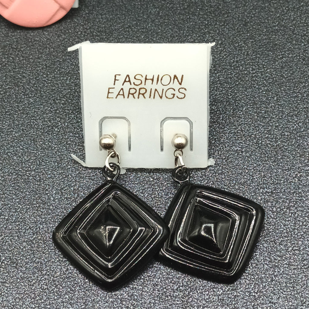 3 Pairs Vintage Pierced Earrings Pink Black Enamel Statement Dangle 80s NOS