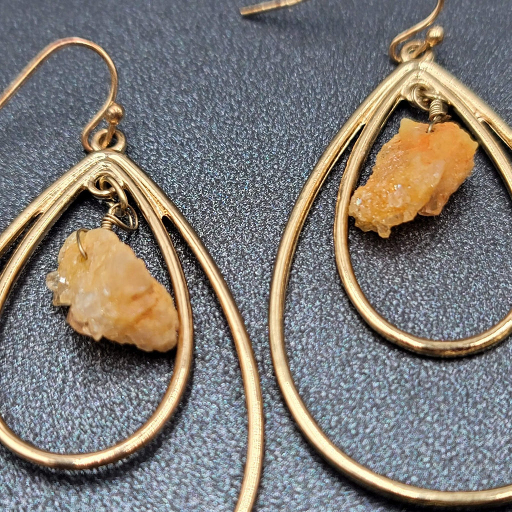 Lot of 3 Pierced Earrings Goldtone Teardrop Hoops Quartz Crystal Bead Wearable