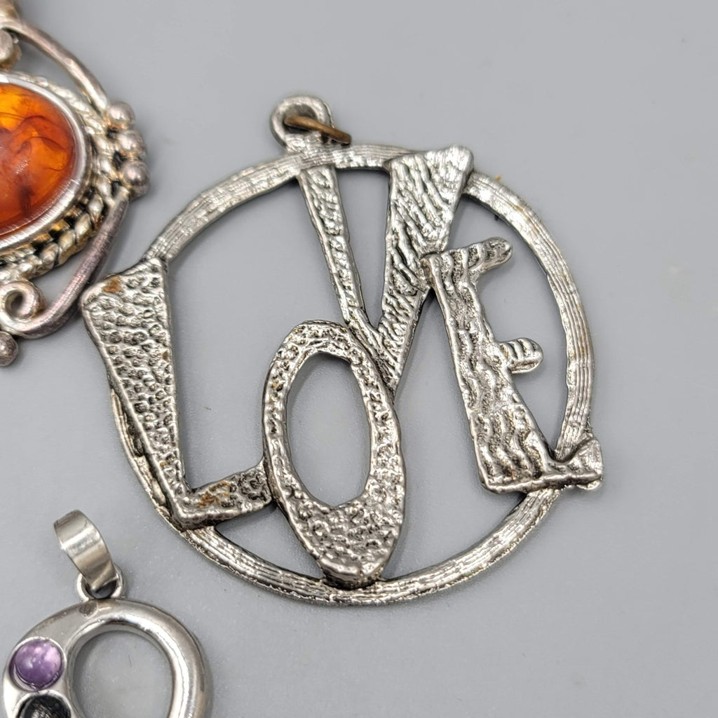 Lot of 4 Pendants Silver Tone Gemstone Tree Infinity Chakra LOVE Resin Large