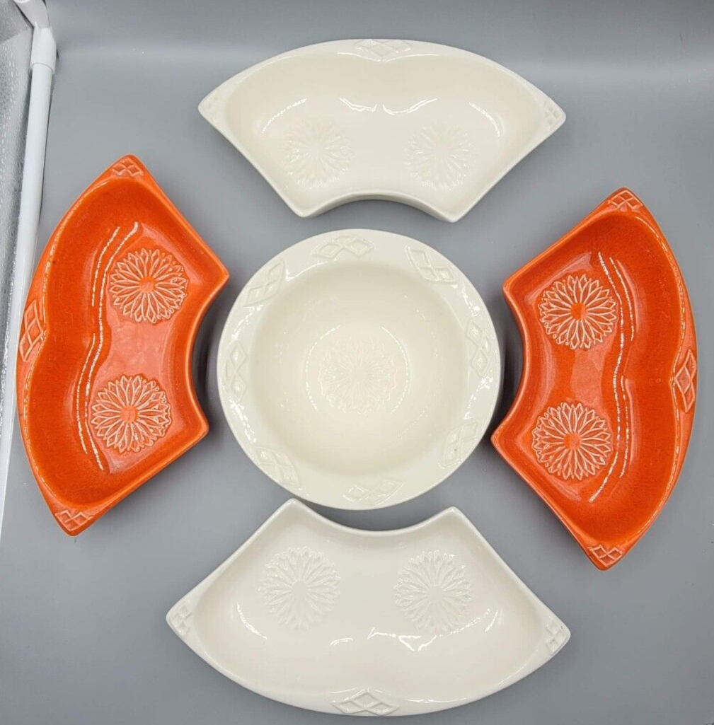 Vintage Wade California Orange White Veggie Chip And Dip Set MCM