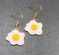 Pierced Earrings Enamel over Metal Gold tone Fried Egg 7/8"