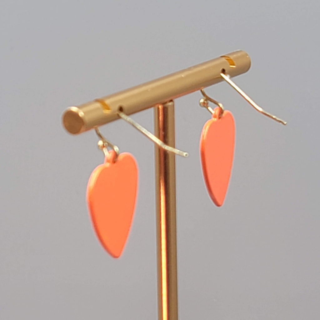 Orange Enamel Heart Pierced Earrings Dangle 3/4"