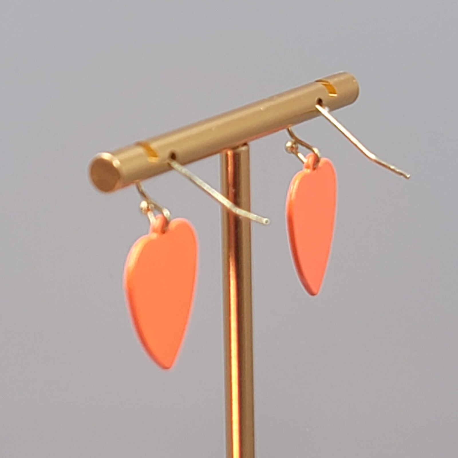 Orange Enamel Heart Pierced Earrings Dangle 3/4"
