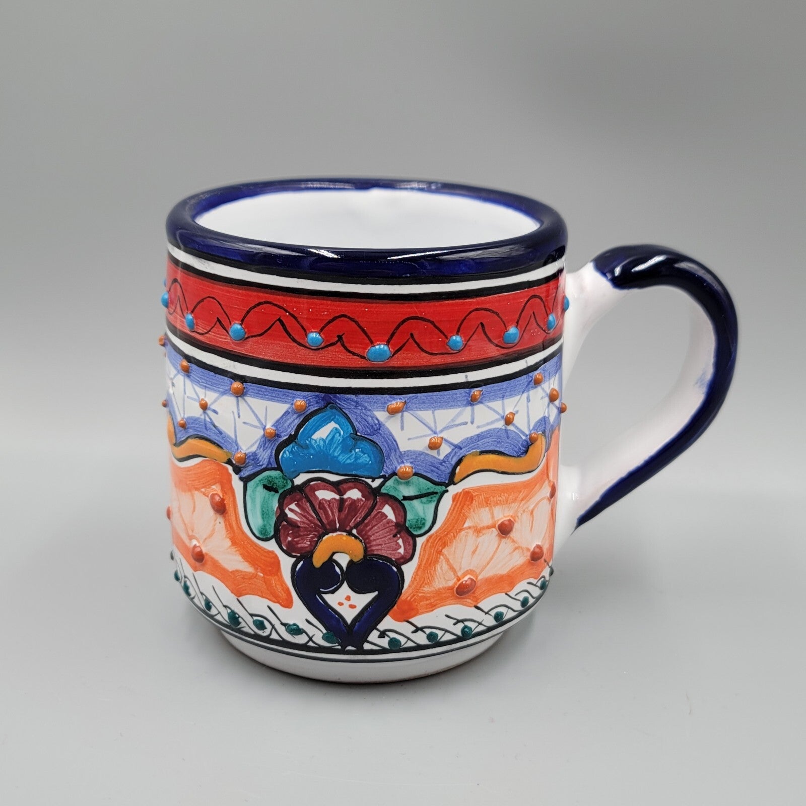 Talavera Pottery Coffee Mug Mexico Mexican Ceramic Hand Painted Red