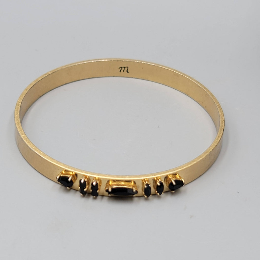 Madewell Gold Tone Black Stone Bangle Bracelet 7.75"