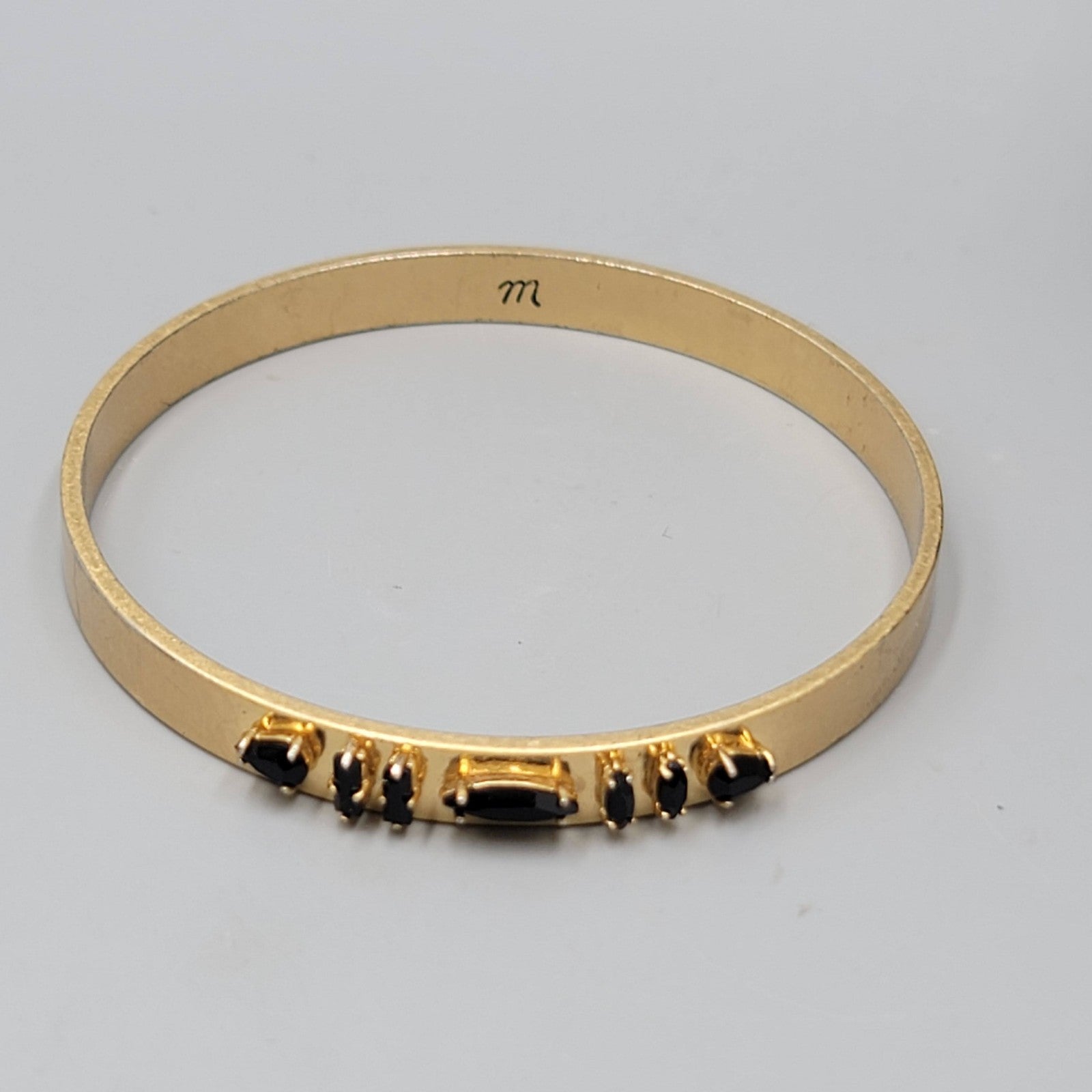 Madewell Gold Tone Black Stone Bangle Bracelet 7.75"