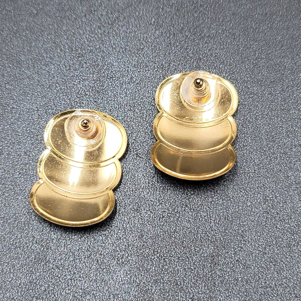 Vintage Pierced Earrings Navy Cream Enamel Drop 80's 1 3/8"