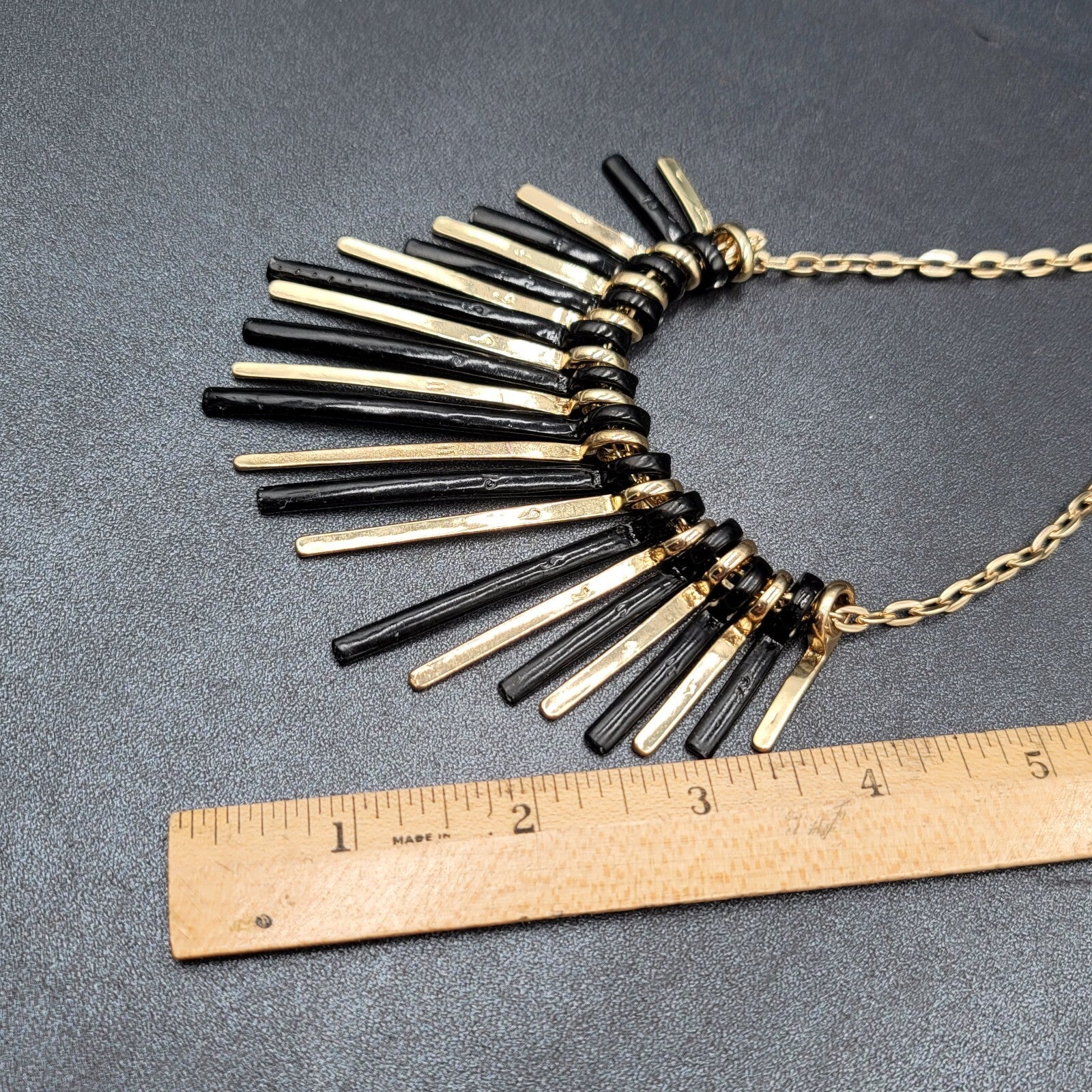 Gold Plated Black Enamel Crystal Rhinestone Bib Statement Necklace 17"-20"