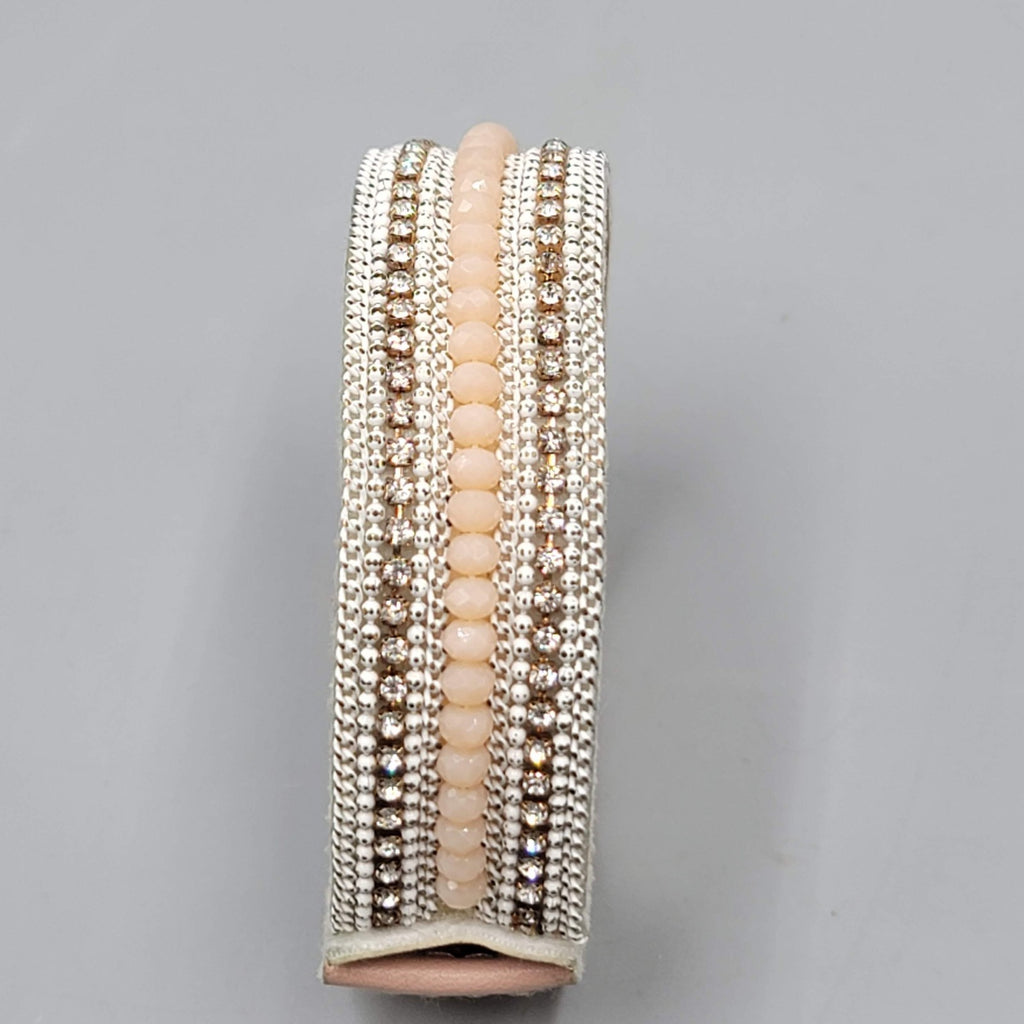 Yik Fung Pink Leather Cuff Bracelet Snap Closure  7 in