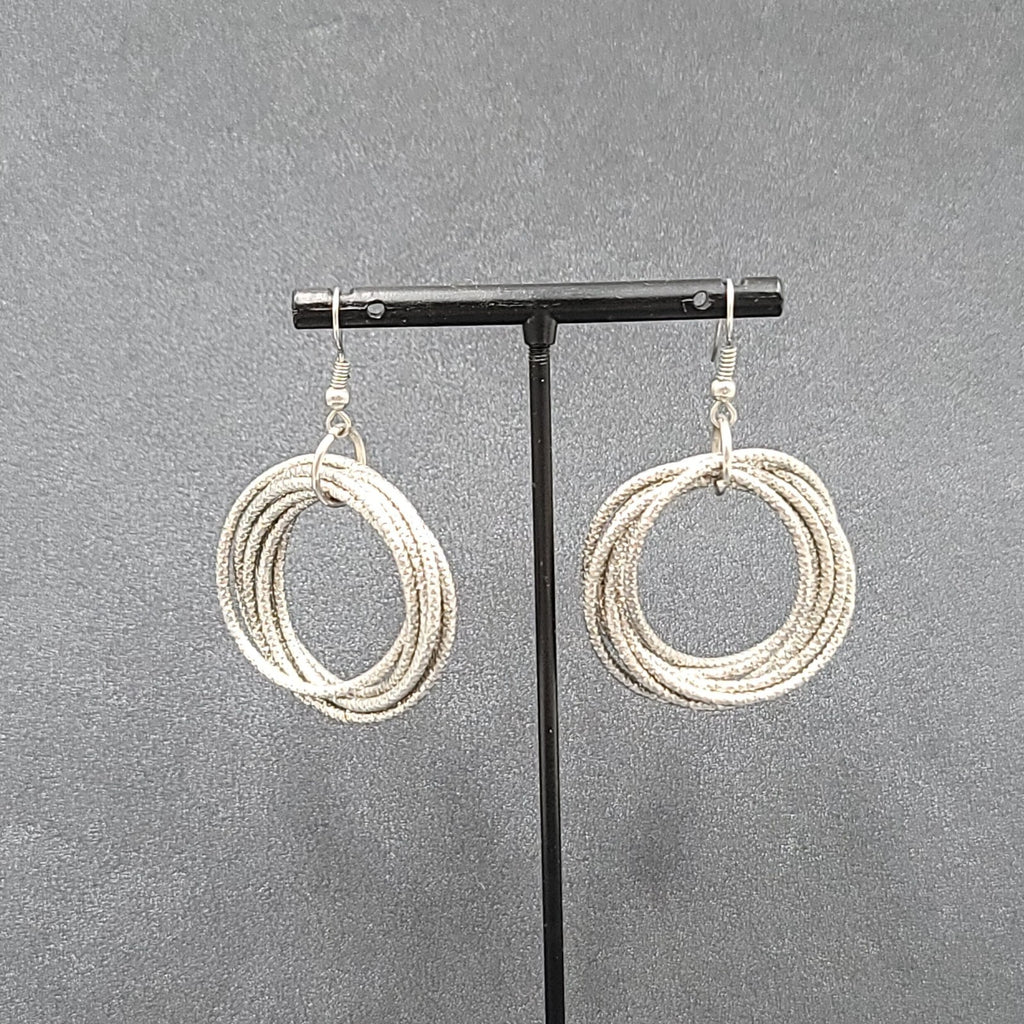 Pierced Earrings Silver tone Textured Multi Hoops Dangle 1.5"