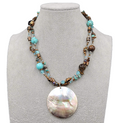 Real Shell Pendant Necklace Tigers Eye Blue Howlite Glass Bead 16"-20"