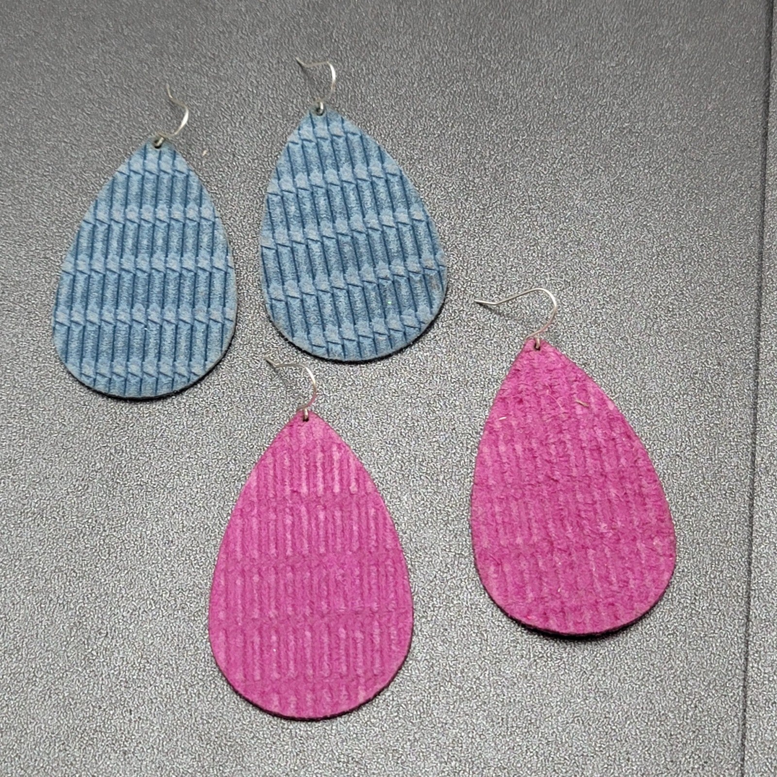 Pierced Earrings Purple Blue Teardrop Fabric Dangle 2.5"