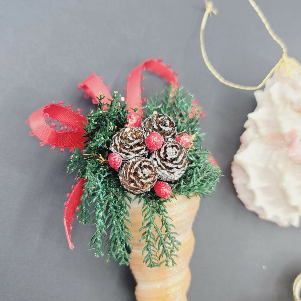 Sea Shell Christmas Ornaments Large Holiday White Glitter Lot of 3