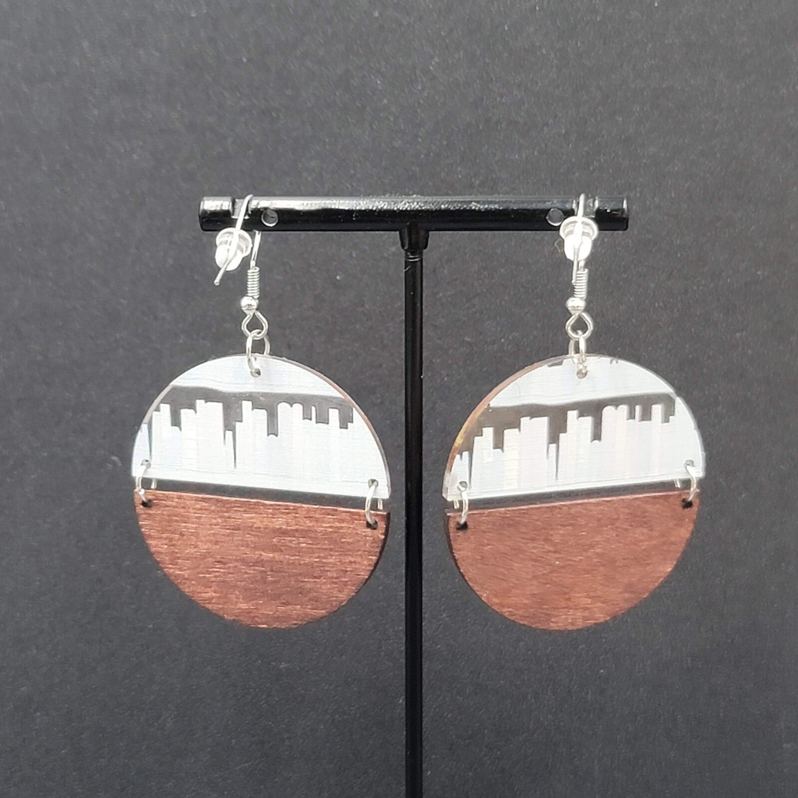 Pierced Earrings Wood and Resin Book Lovers Shelf Modernist Dangle 1 5/8"