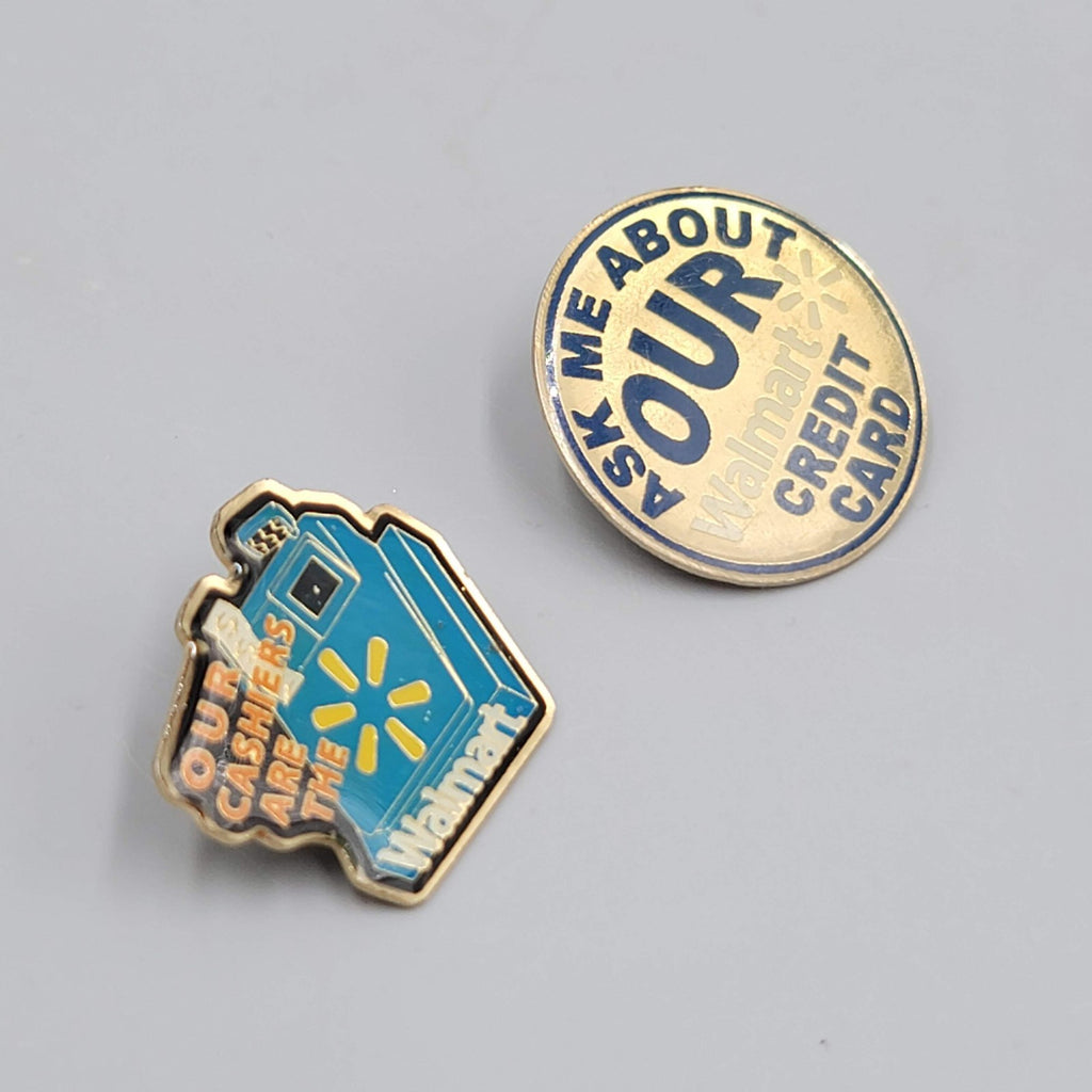 Vintage Walmart Employee Pins Cashiers Credit Card Lot of 2